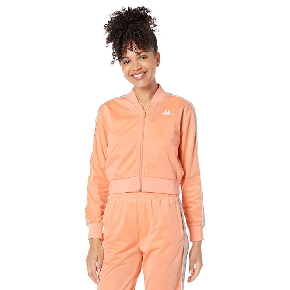 Kappa 222 Banda Asber 2 Crop Bomber Jacket Women's XS Orange Fleece Lined RED454